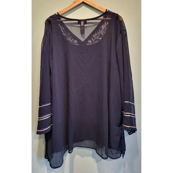 Catherines Navy Embroidered 2pc Tank & Attached Sheer Tunic Top Sz 4X - Picture 5 of 7